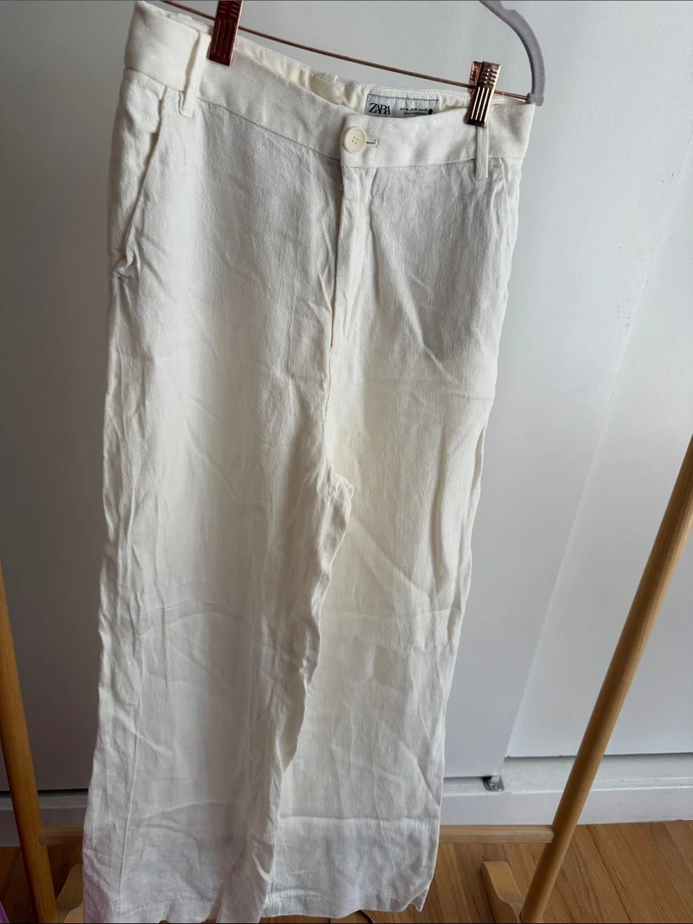 ZARA Off-White Linen-Blend Chinos